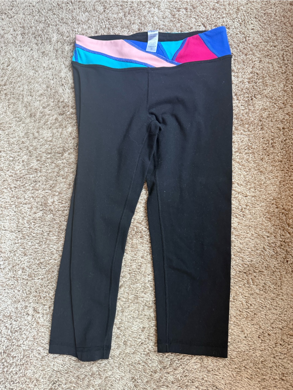 Ivivva Black Leggings with Pink, Blue and Teal Waistband